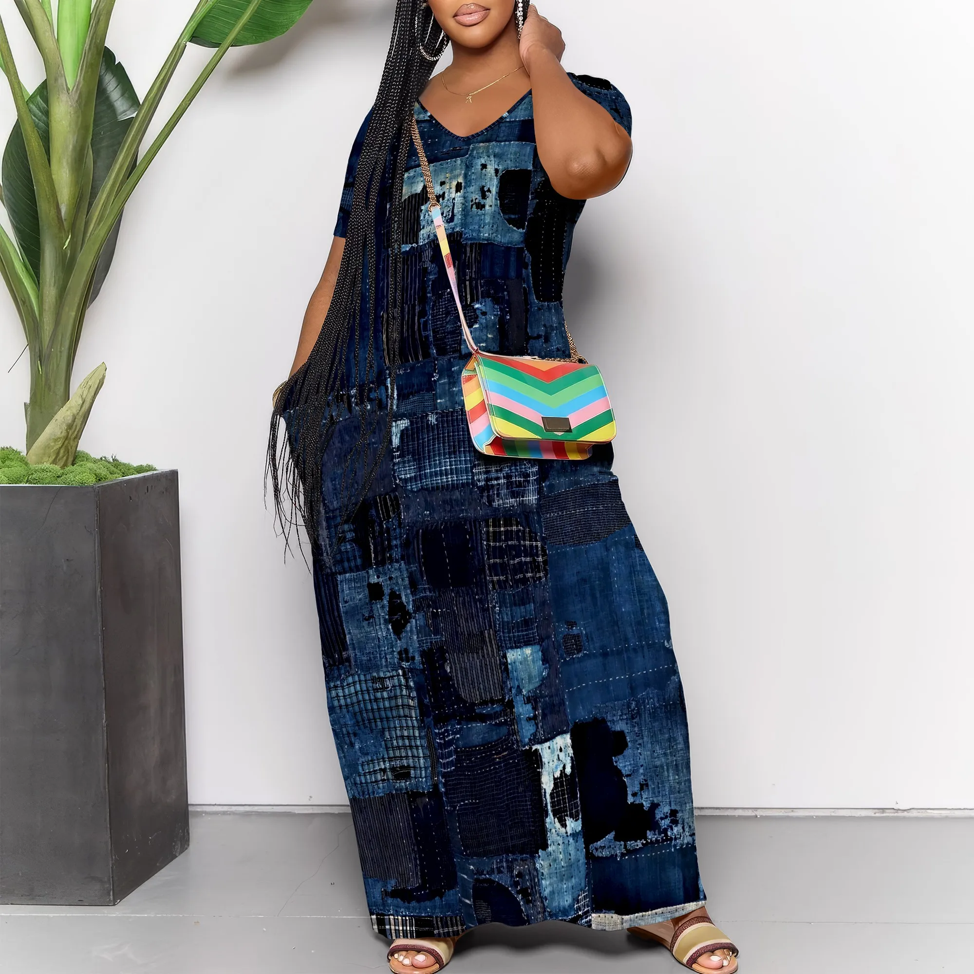 

Women's Solid Polyester Denim Style Sleeveless Dress Dark Blue A-Line Casual Work