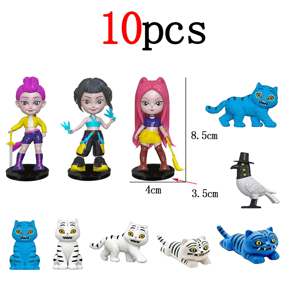 10pcs/Set Kpop Demon Hunters Action Figures Set Derpy Tiger Rumi Mira Zoey Sussy Dolls Collectible Figurines for Fans Gift