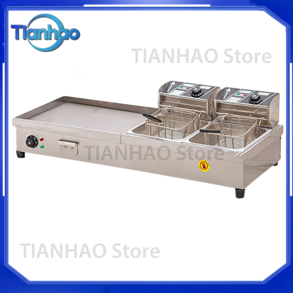 2-in-1 Commercial Griddle and Fryer Combination Machine for Street Food Factory Use Vegetable Steak Barbecue Oven Griddle for