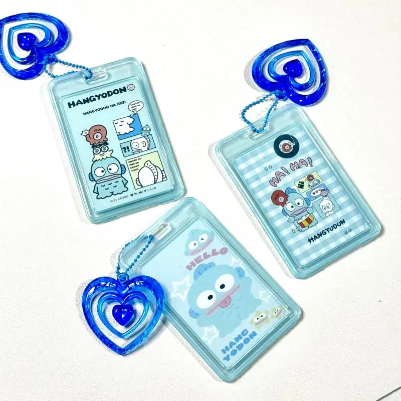 Kawaii Sanrio Hangyodon Transparent Card Holder with Blue Love Heart Pendant Cartoon Id Card Cover Campus Card Protective Cover