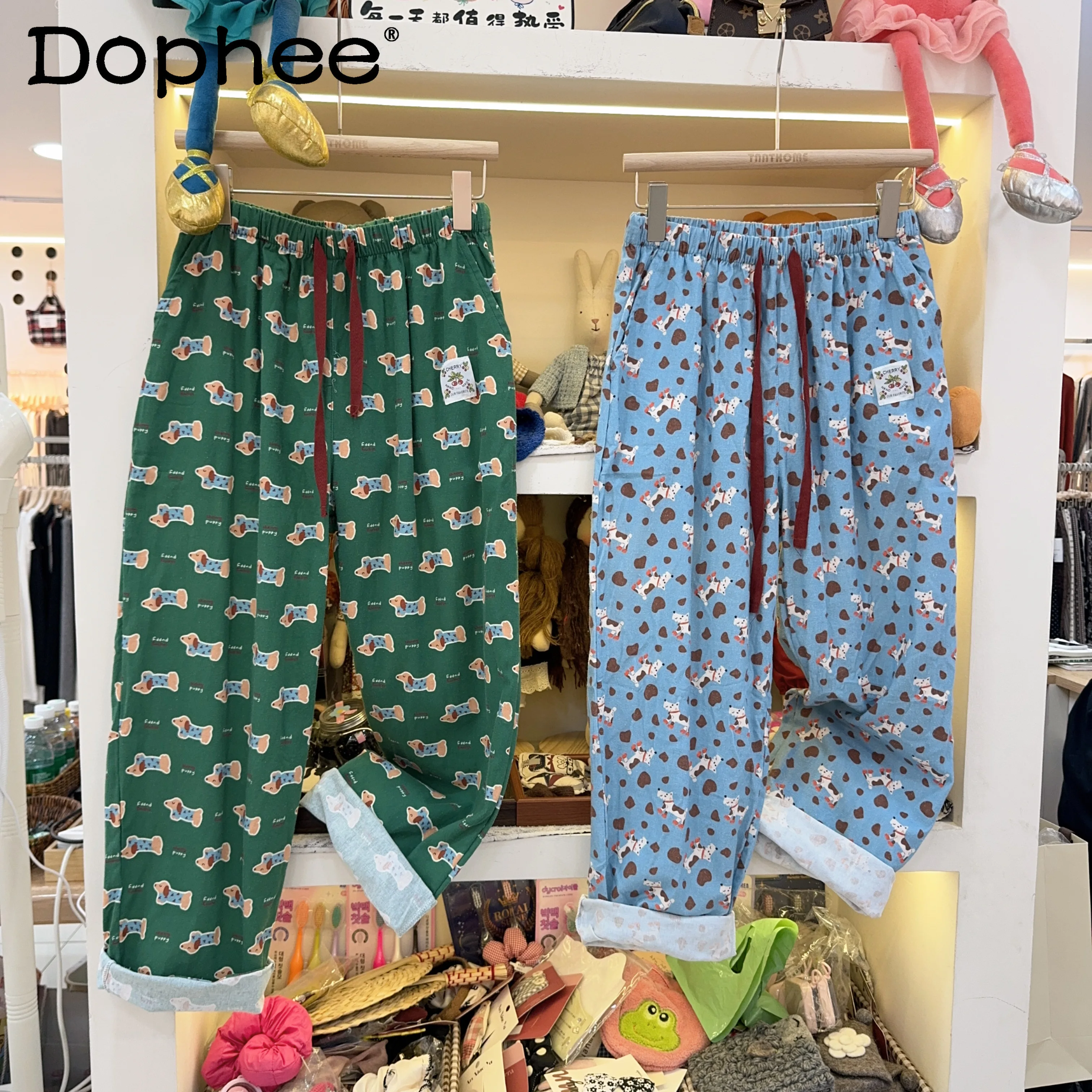 

Пижамные штаны из 100% чистого хлопка в японском стиле, весенне-осенние милые студенческие свободные повседневные длинные брюки с героями мультфильмов для женщин