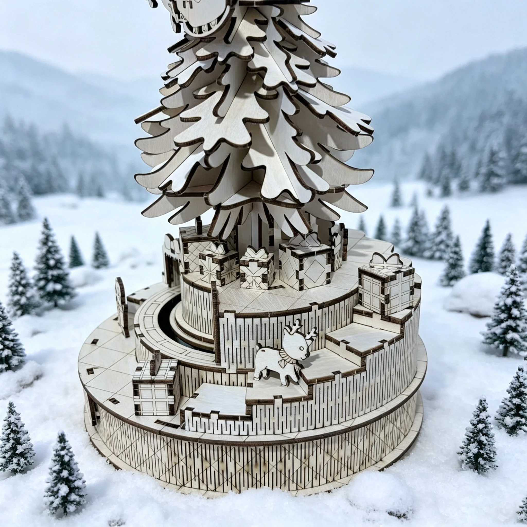 Rotating Christmas Tree 3D Wooden Puzzle, DIY Spinning Xmas Tree Model, Holiday Decor For Adult Hobbyists