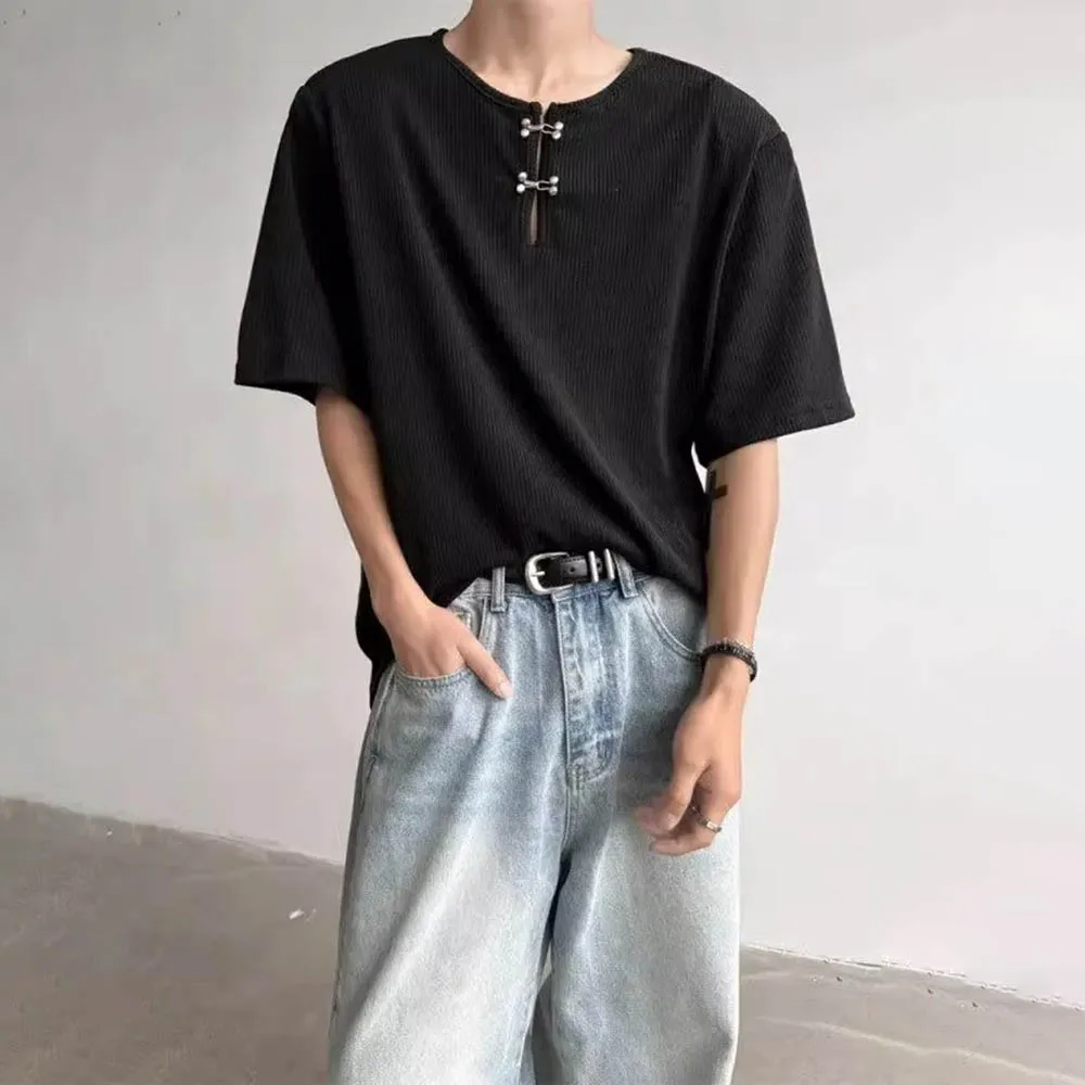 

Мужская летняя футболка на пуговицах самолета, повседневная футболка, повседневная однотонная универсальная пара, одинаковый топ с короткими рукавами, мужская одежда, новинка 2023 года