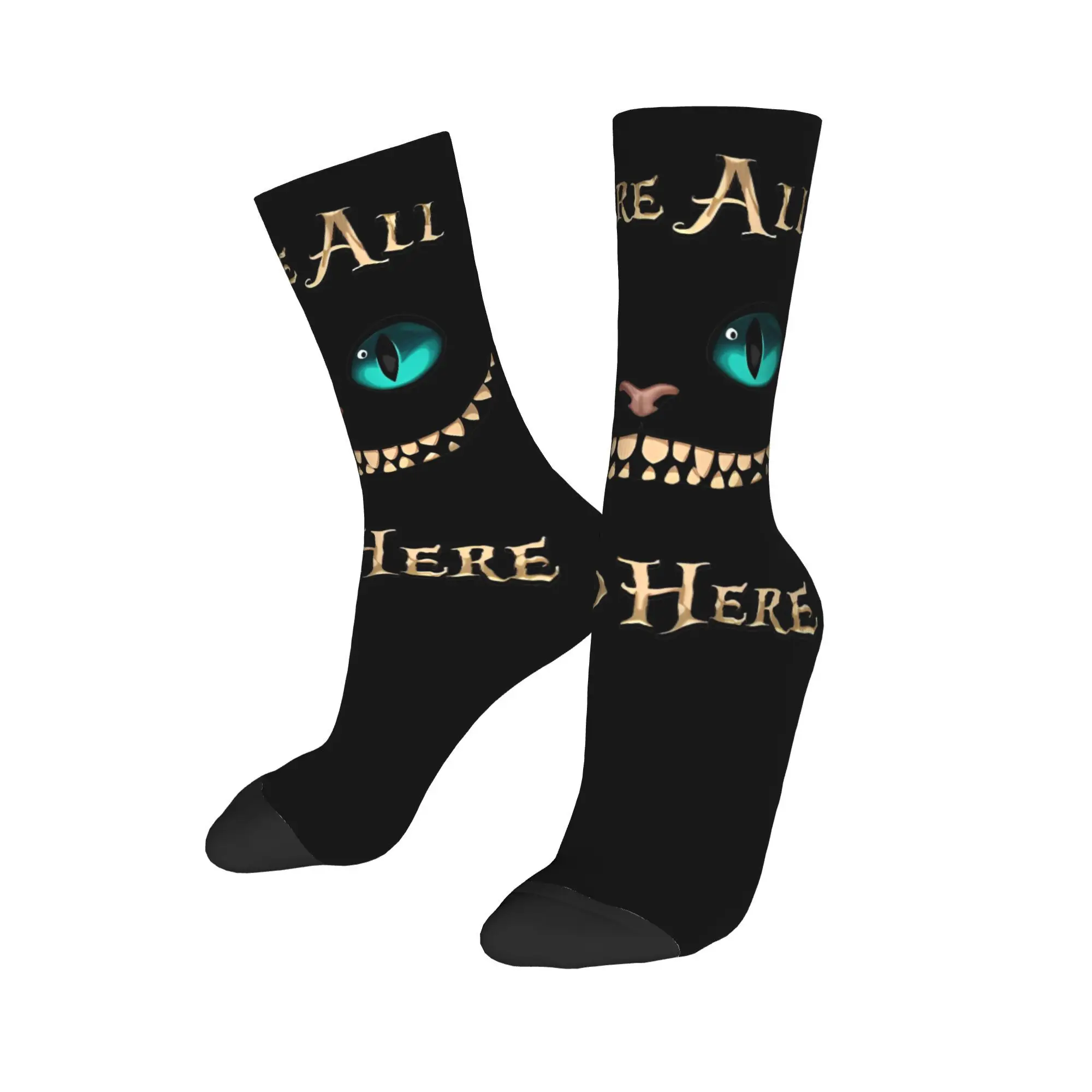 Alice In Wonderland Cheshire Cat Stockings Soccer Socks All Mad Here Polyester Middle Tube Socks for Unisex Sweat Absorbing