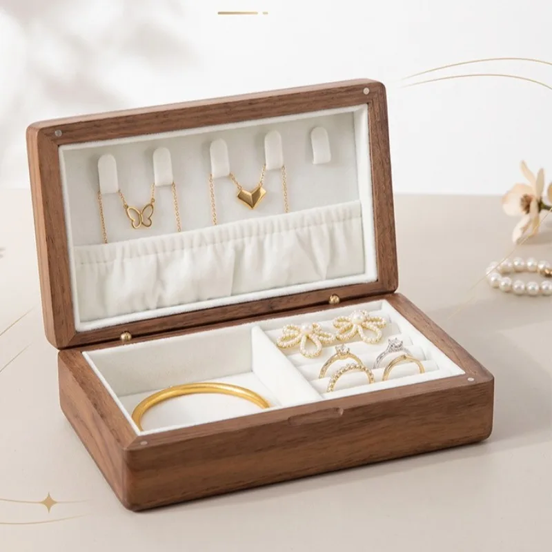 High-End Solid Wood Jewelry Box, Anti-Tarnish Large Organizer, Ear Stud Necklace Case, Elegant Jewelry Storage Box