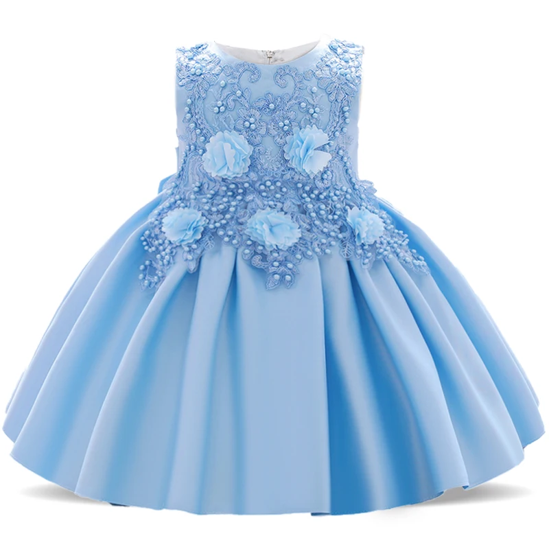 Blume Applikation Baby Mädchen Party Kleider Kleinkind Taufe 1. Geburtstag Prinzessin Kleid Kinder