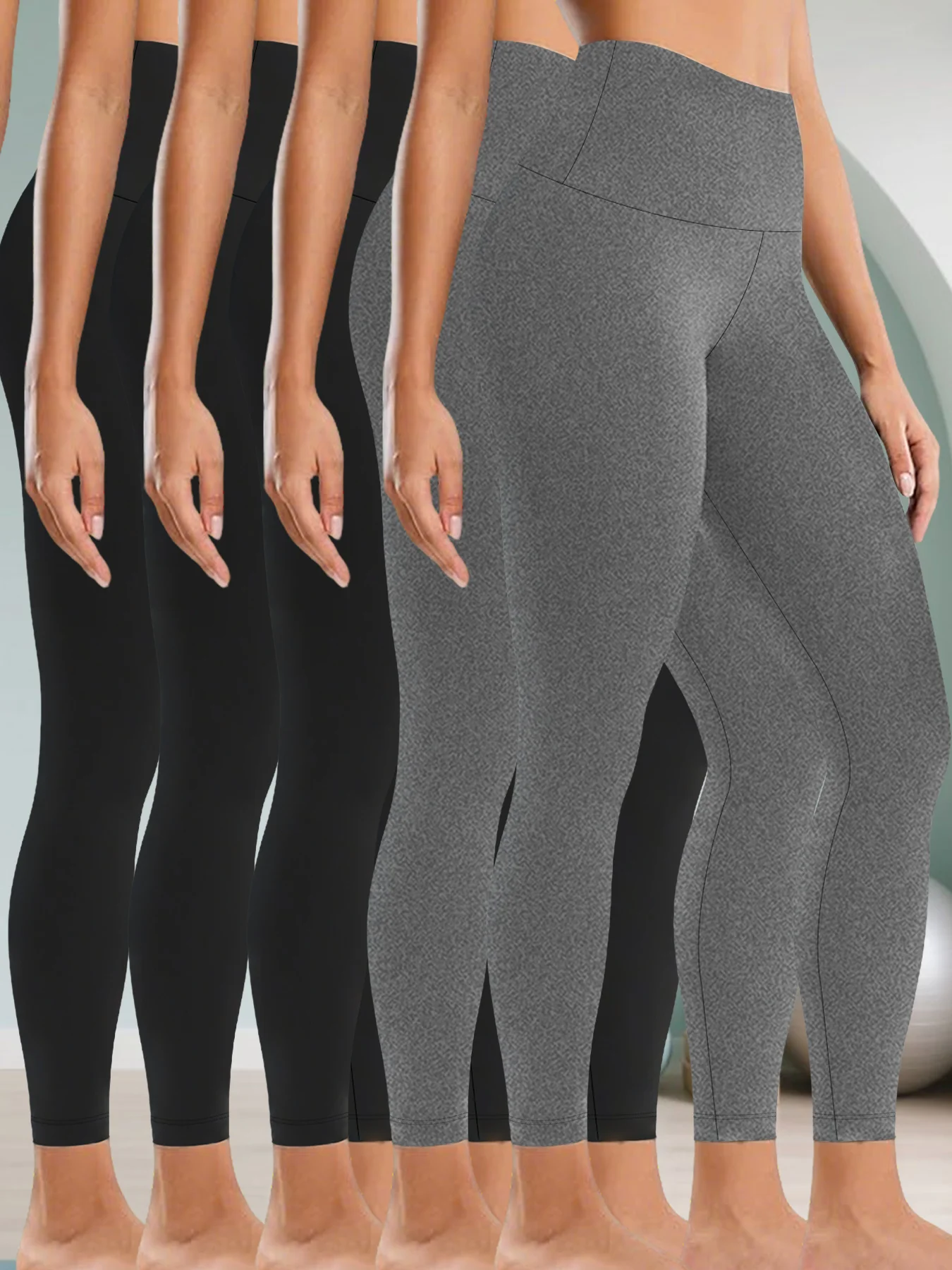 

5 пар женских леггинсов с высокой талией и эффектом утягивания живота — супермягкая ткань, идеально подходит для йоги, бега, тренировок и отдыха дома