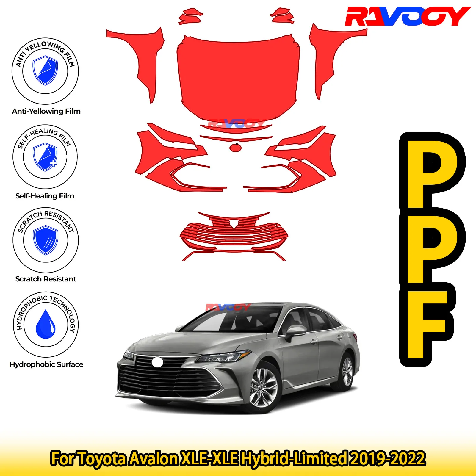 

For Toyota Avalon XLE-XLE Hybrid-Limited 2019-2022 Glossy Matte Black Precut front PPF Kit Paint Protection Film