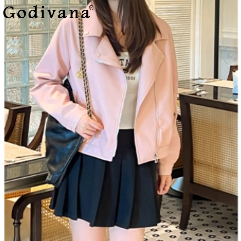 

Large Size Women Autumn New Loose Cool Versatile Temperament Leather Jacket Fashion Retro Zipper Solid Color Outdoor Jackets