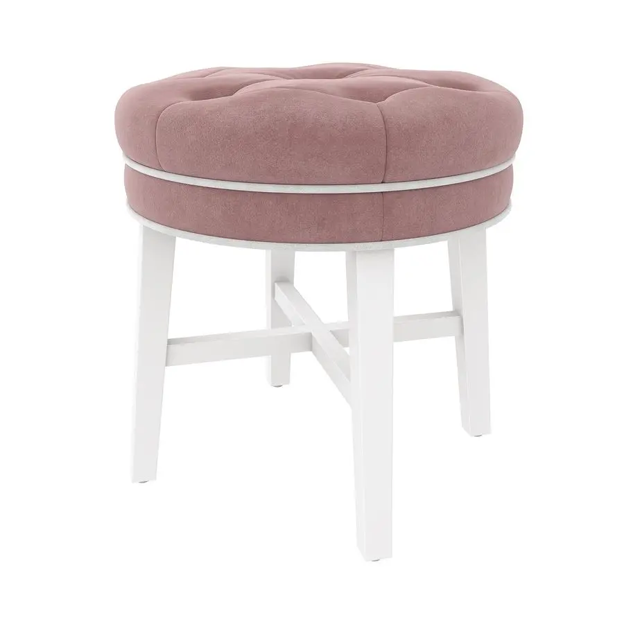 

Sophia Round Tufted Wood and Upholstered Backless Vanity Stool for Makeup Room or Bathroom, Pink