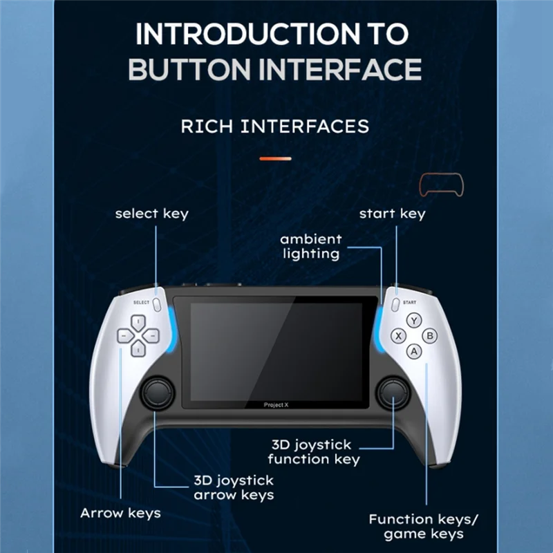 8G 2000+Games Project X Portable Pocket Video Game Console 4.3 Inch IPS Screen Support PS1 Gaming Dual Speaker Stereo Durable