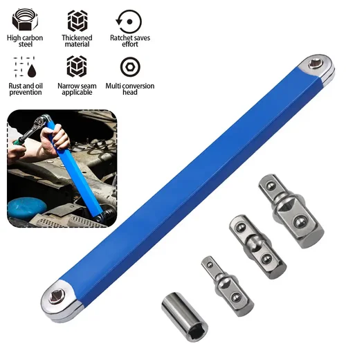 Imagen 2 del producto Llave de extensión compensada multifuncional para coche con 4 adaptadores, llave de trinquete de enchufe de impacto de doble propósito, llave manual automotriz