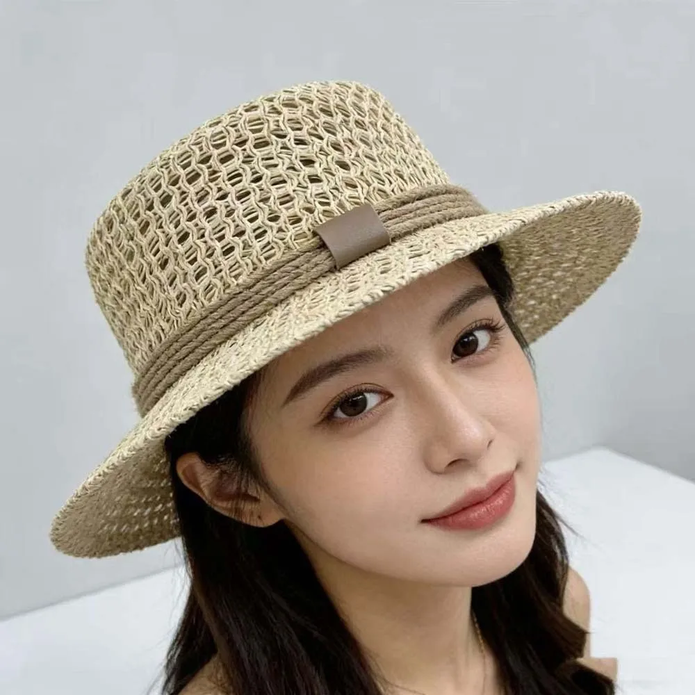 

Sun Protection Straw Boater Hat Lightweight Adjustable Handwoven Sun Cap Exquisite Craftsmanship Breathable Mesh