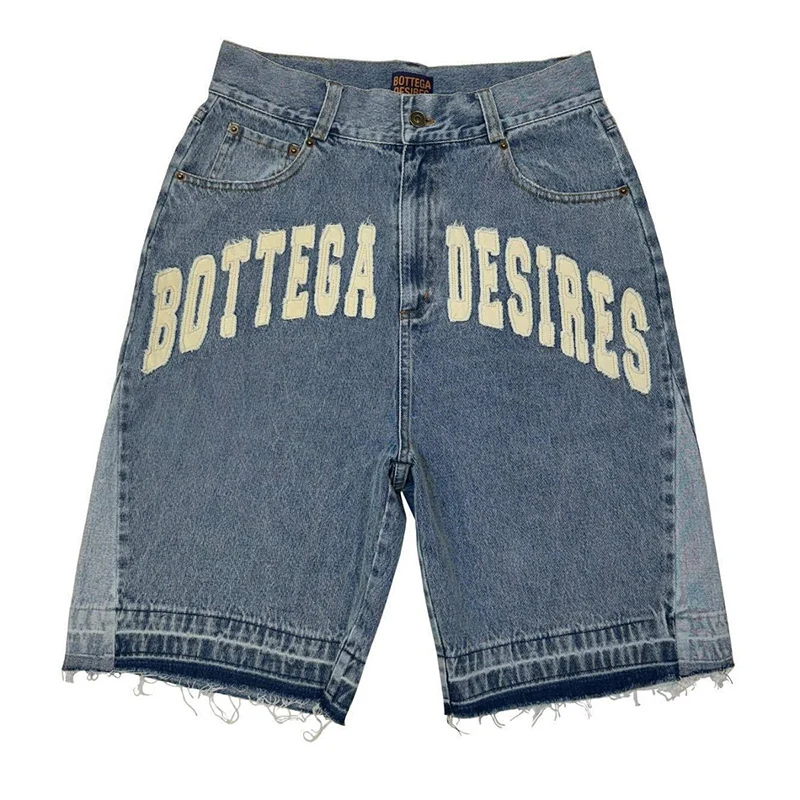 American Style Harajuku Retro Denim Shorts with Letter Embroidery Oversized Jeans Men Y2k Loose Casual Versatile Shorts Woman