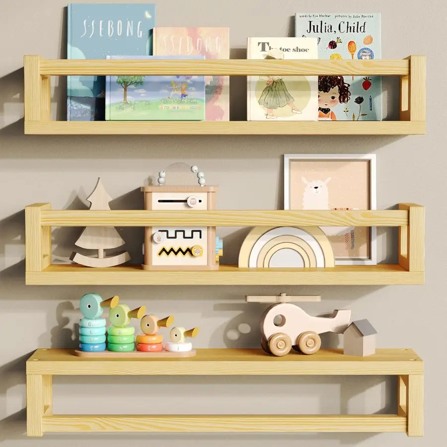 

Улучшенные утолщенные плавающие полки, многофункциональные настенные книжные полки для детей и детских комнат, идеально подходят для книг, игрушек, специй, декора.