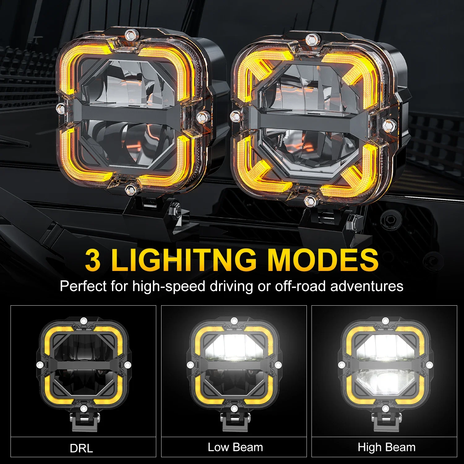 

LOYO 4x4 65W With Amber DRL 6500lm Square LED Spot Light for Motorcycle Truck Pickup Offroad LED Fog Driving Work Lights!!