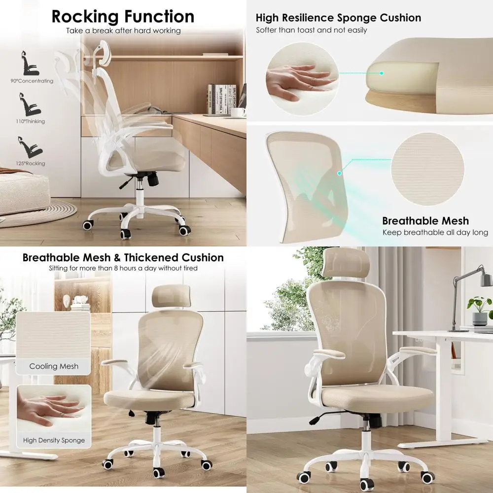 

Эргономичное офисное кресло с высокой спинкой, подголовником и поясничной поддержкой, белое и цвета хаки, для домашнего офиса и учебы