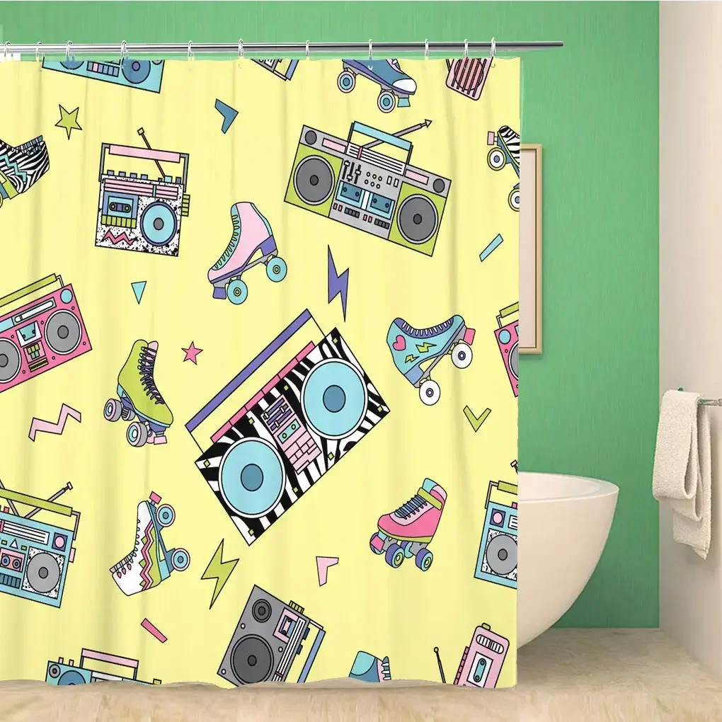 Music Rock Shower Curtains Rap Radio Shower Curtain Bathroom Decorative Waterproof Polyester Fabric Bathtub Screen with Hooks