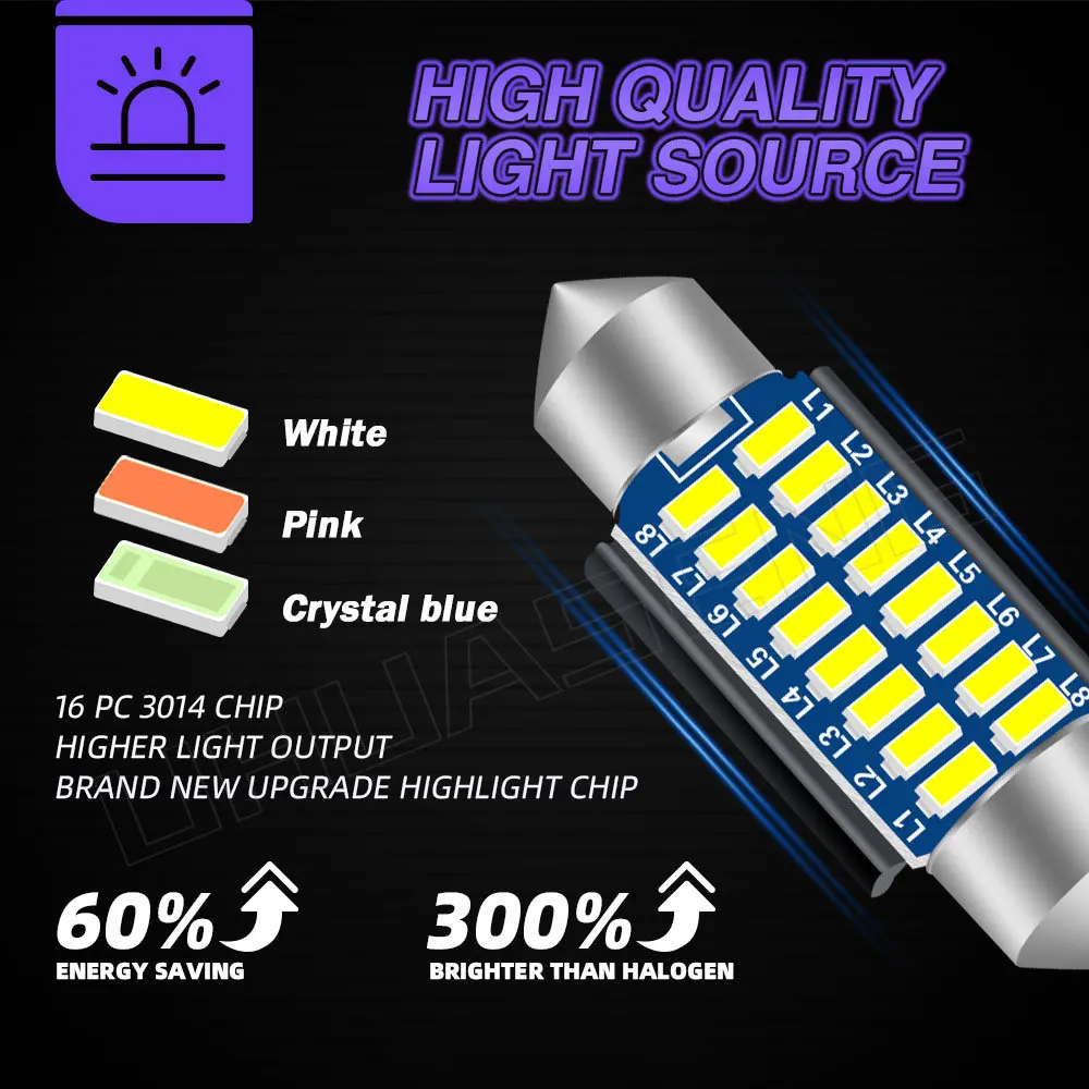 UHUASENG 2PCS Led C5W C10W Bulb 31 mm Festoon Interior Light 28mm 31mm 36mm 39mm 41mm Trunk Dome License Plate Car Signal Lamp