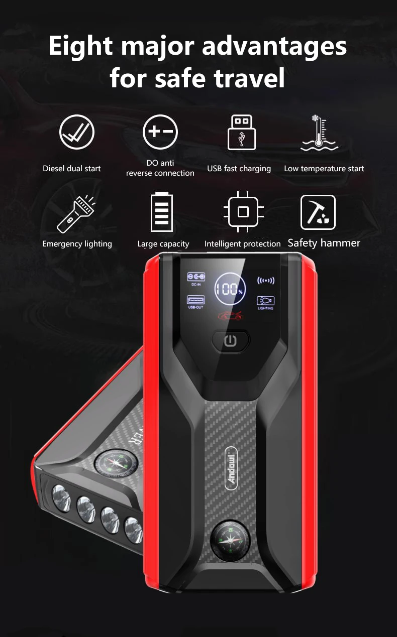 Car emergency starter  Power Bank Starting  12V Portable Car Jump Starter Auto Battery Booster UPGRADE LARGE-CAPACITY BATTERIES