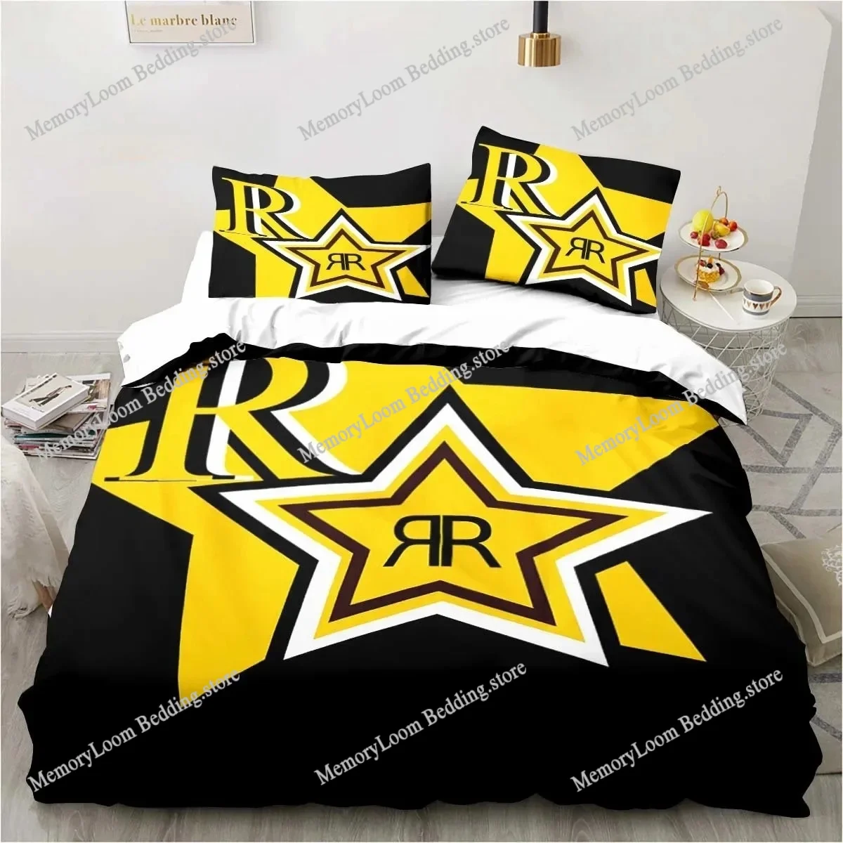 

D-Drinks Rockstar Energy Sheets Quilt Covers Bedding Dormitory Sheets Three-piece Bedding Set Soft Warm Bedding Set
