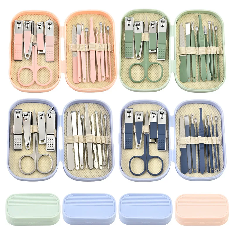 14 pçs colorido de aço inoxidável tesoura do prego ferramentas manicure conjunto cortador de unhas pedicure cuidados cutícula nipper kit viagem arte do prego para