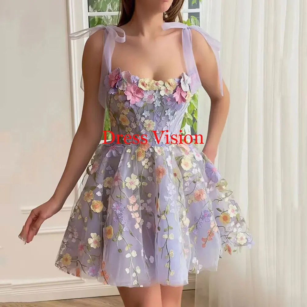 

New Style Purple Pastoral Evening Dresses Flowers Fairy Floral Spaghetti Straps Party Gowns A-line Vestidos De Fiesta