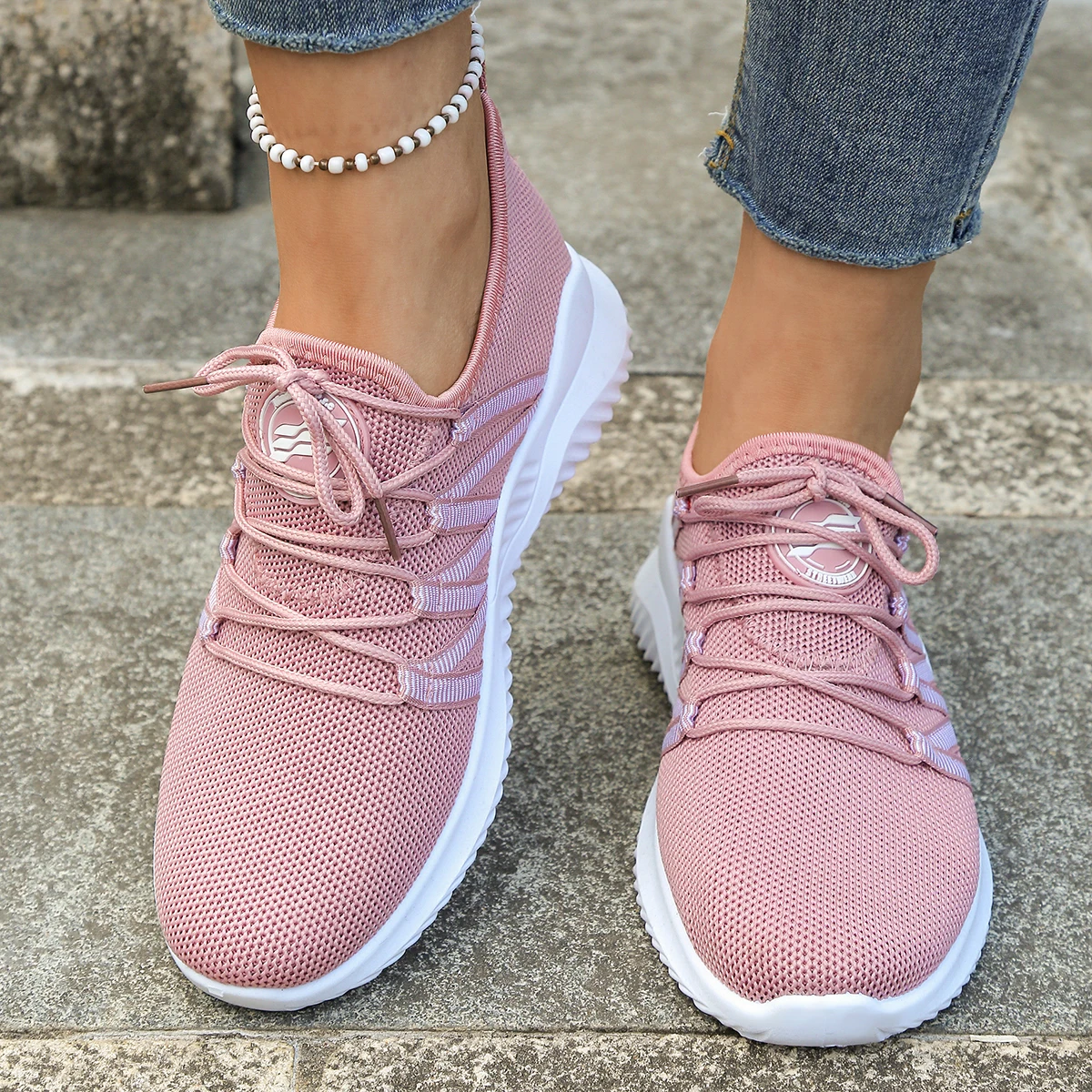 

Women's Breathable Knit Mesh Sneakers, Lightweight Lace-Up Casual Walking Shoes, Comfortable Trainers for Daily Wear ​