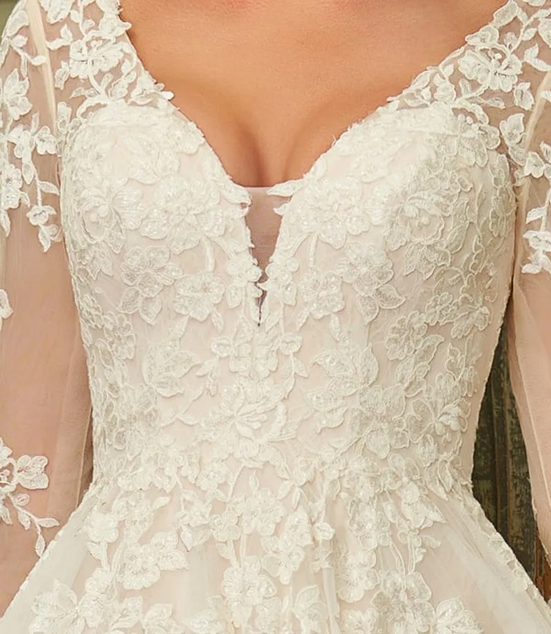 2026 Klassieke A-lijn Trouwjurk V-hals Lange Illusie Mouwen Kant Applicaties Backless Tule Bruidsjurken Robe De Mairee