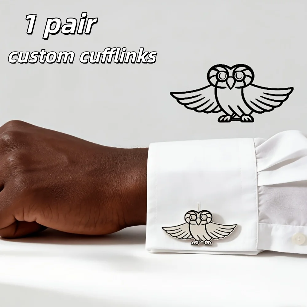1 Pair Logo Custom Men Cufflinks Stainless Steel Cufflinks Badge Men's Shirts Custom Cuff Buttons Father's Day Gift Wedding Gift
