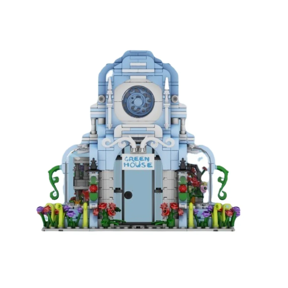 MOC-casa de jardín de flores verdes, conjunto de bloques de construcción botánicos, edición de luz botánica, Idea de planta, juguetes para niños, regalos de cumpleaños