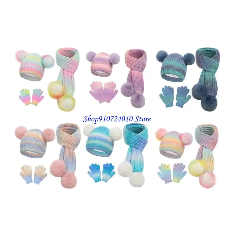 

77HD 3PCS Pompoms Hat Scarf Gloves For Infants Soft Breathable Winter Headgear