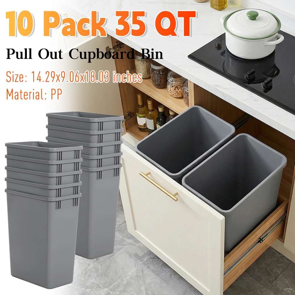 

10 Pack 35 QT Pull Out Trash Can Easy To Clean Pull-Out Kitchen Garbage Bin 14x18x9inch for Bathroom Office Living Room Home
