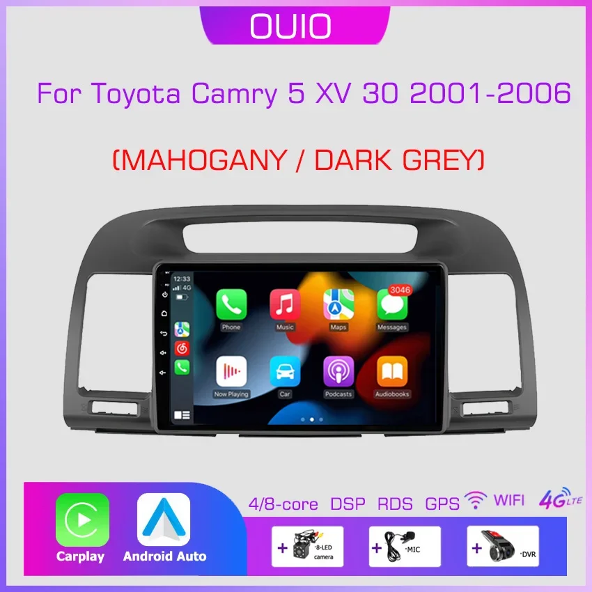 2din Android10 Car Radio Multimedia Carplay Auto GPS Navigation DSP BT For Toyota Camry 5 XV 30 2001 2002 2003 2004 2005-2006