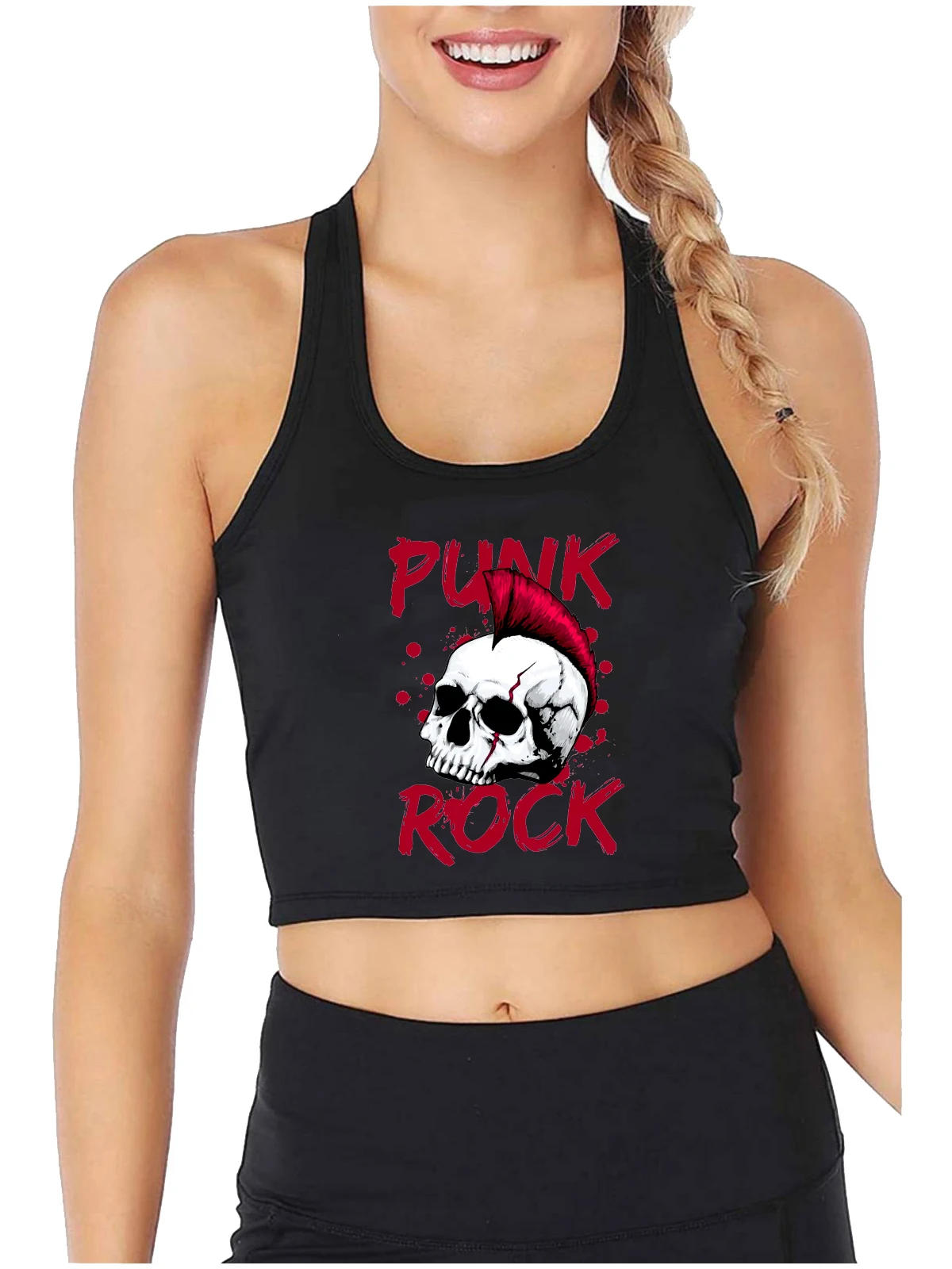 

Punk Rock Skull Graphics Sexy Slim Fit Crop Top Rock Music Lover Cotton Tank Tops Women's Sports Fitness Training Camisole