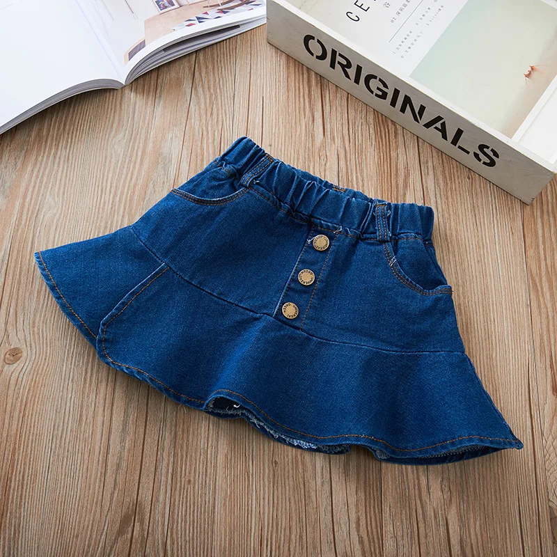 

1-10Y Teens Baby Kids Denim Skirt for Girls Fashion Clothing 2025 New Children's Blue Solid Color Lightweight Skirt