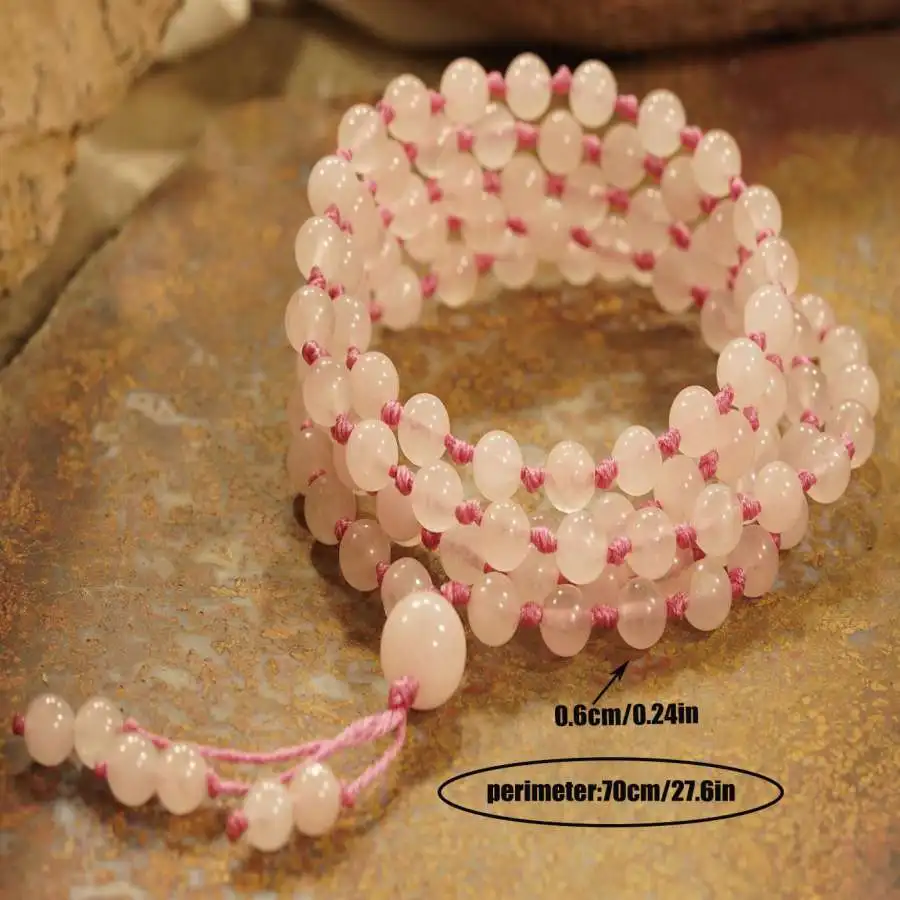 Natural Rose Quartz 108 Mala Beads Adjustable Wrap Bracelet/Necklace Love & Heart Chakra Healing Crystal Jewelry