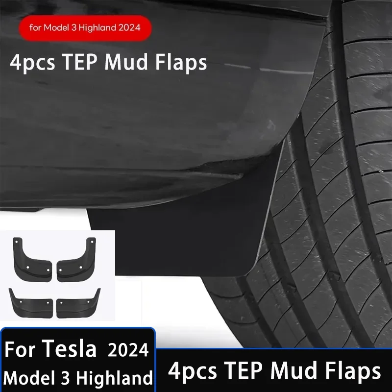 

Soft Mud Flaps for Tesla Model 3 Highland 2024 TPE Mudguards Guards Original Design Front Rear Fender Protector Car Accessories