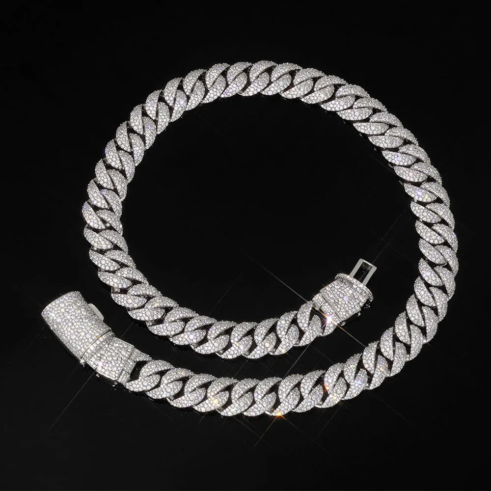 Iced out 14mm 3 Row Diamond Cuban Link Necklace Exquisite Brass Inlaid With Shiny CZ Fashionable Buckle Design Hip Hop Jewelry view 3