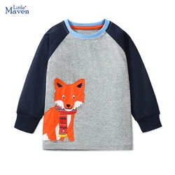 Little Maven Top Abbigliamento per bambini Abbigliamento per bambini 2024 Autunno Primavera Neonati maschi Ricamati Cartoon Fox T-shirt in cotone