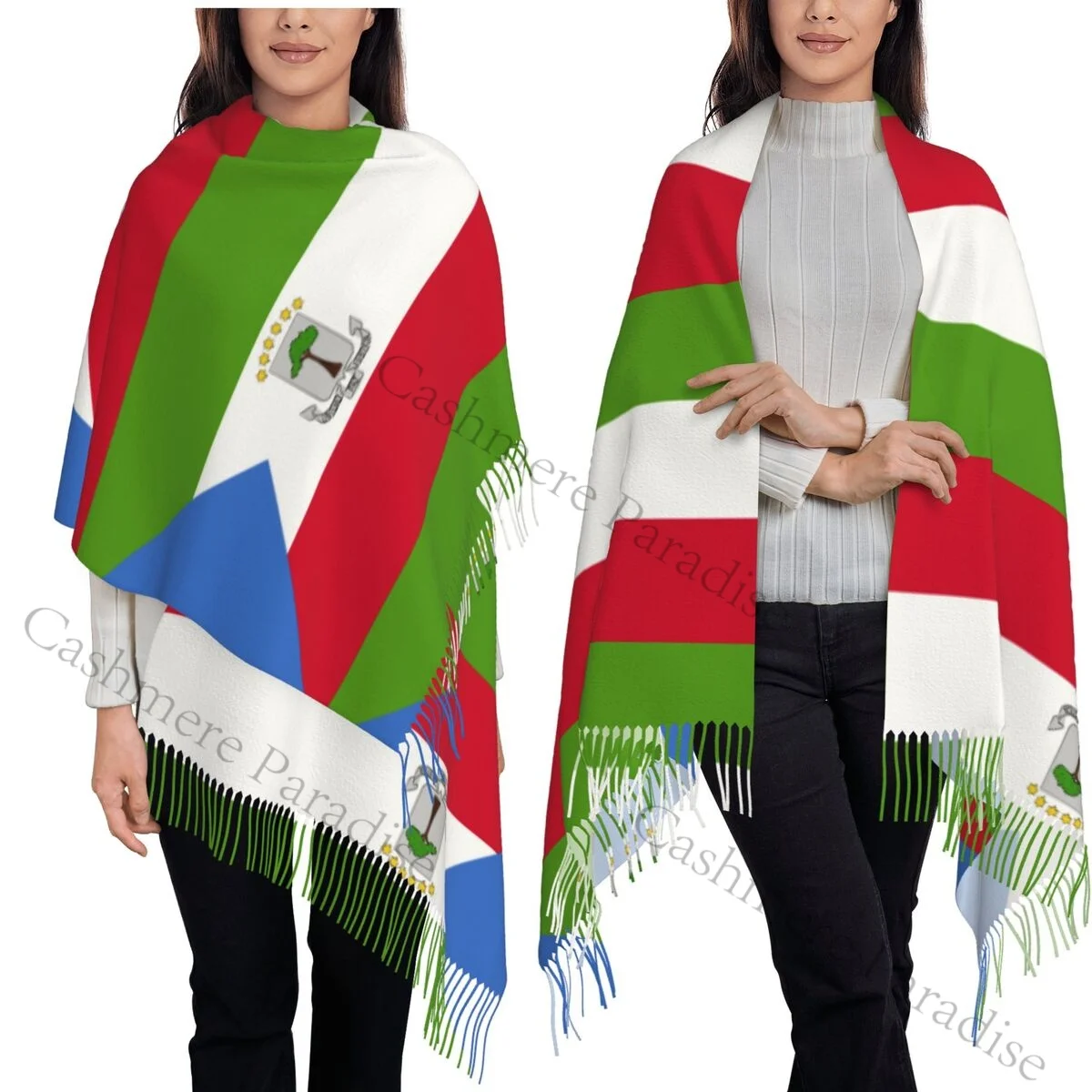 赤道ギニアの国旗柄ショールとラップ、イブニングドレス用、レディースショール、ラップ、ドレスアップ用ショールとラップ