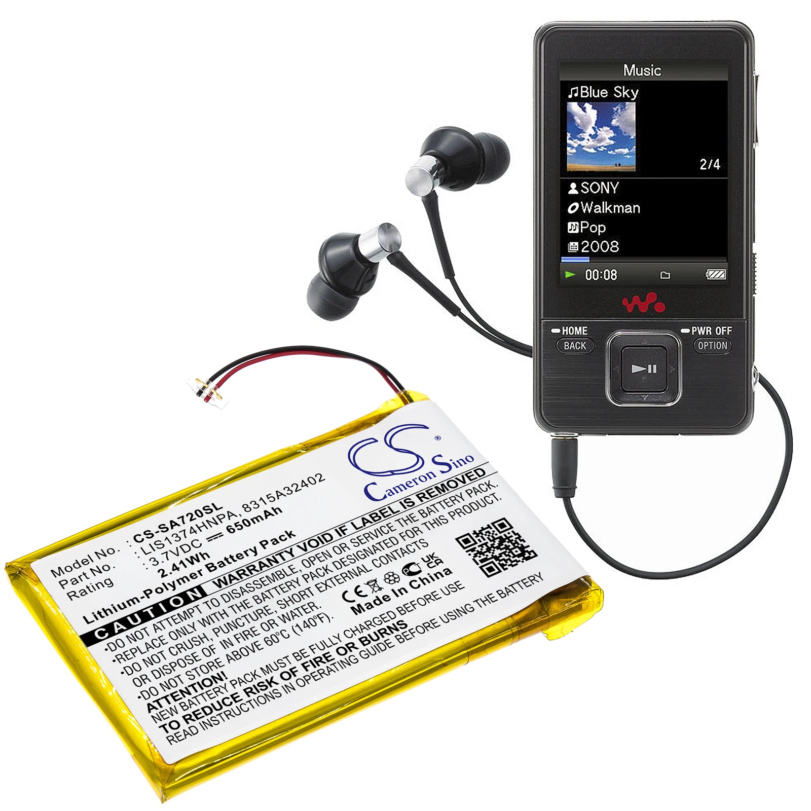 

100% NEW 650mAh Battery for Sony NWZ-820 NWZ-A720 NWZ-A726 NWZ-A728 NWZ-A729BLK NWZ-A826 NWZ-A828 NWZ-A829 NWZ-S738 S738F