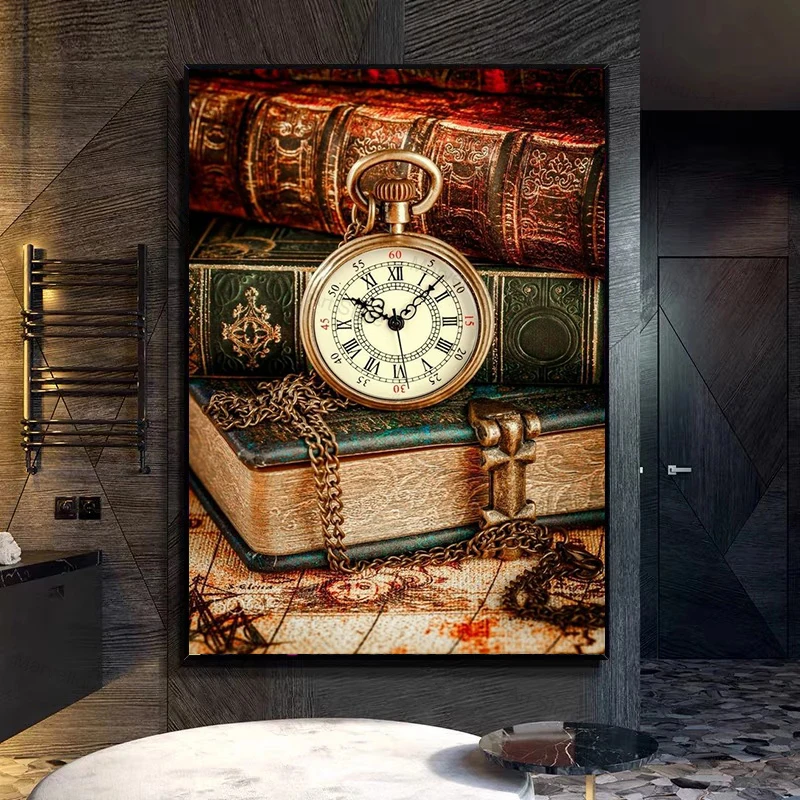 1 Stück rahmenloses Leinwandbild, klassische Retro-Uhr, Poster und Drucke, Leinwandgemälde, Wandkunstbilder für Wohnzimmer, Heimdekoration