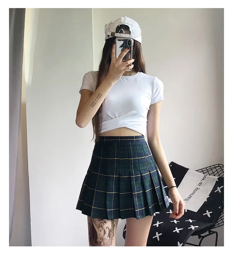 Wiosenne lato nowe gotyckie punk harajuku damskie spodenki Casual Cool Chic styl preppy czerwony zielony w kratę Pleate spodenki damskie spódnice