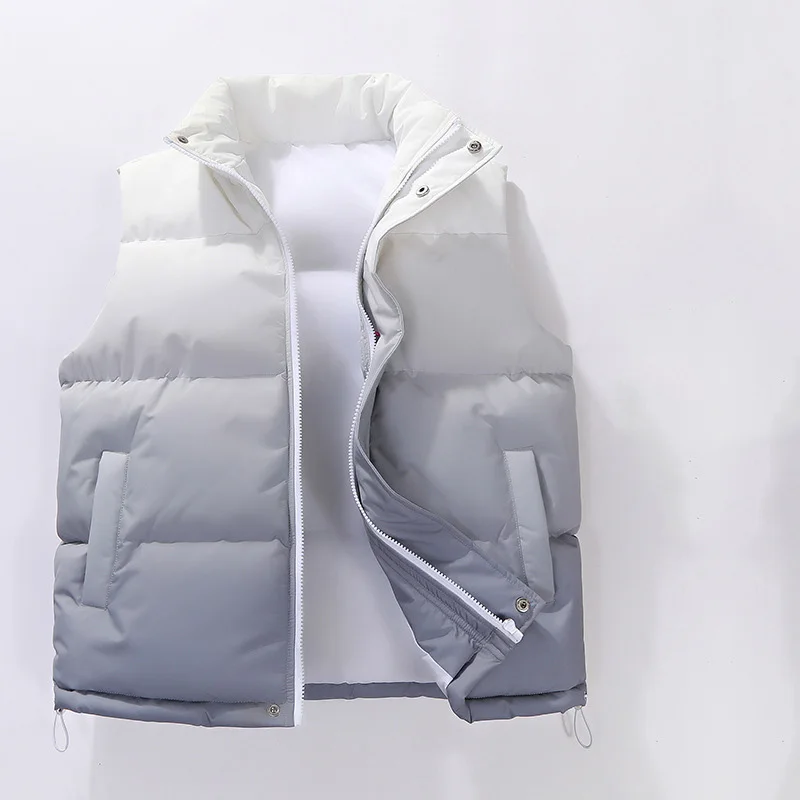2025 Winter Men Down Waistcoat Fashion Gradient Color Stand Collar Male Vest Thicken Warm Sleeveless Casual Versatile Man Coat