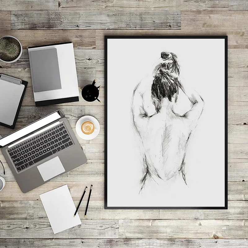 

Abstract Nude Woman Back Female Line Drawing Art Canvas Painting Print After Bath Minimalist Poster Bathroom Picture Home Decor