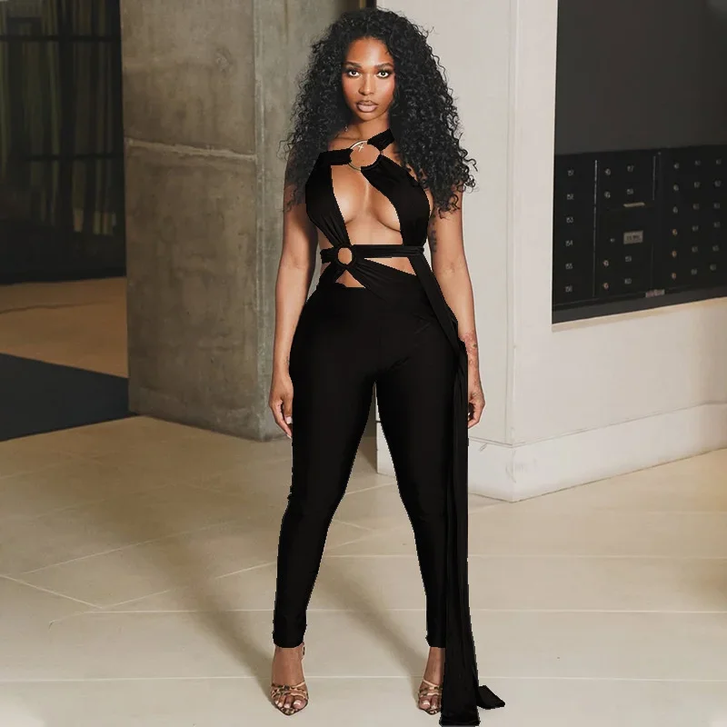 

Sexy Lace-up Bandage Bodycon Jumpsuits for Women Overalls Festival Outfits Hollow Out Sleeveless Skinny Night Club Party Romper