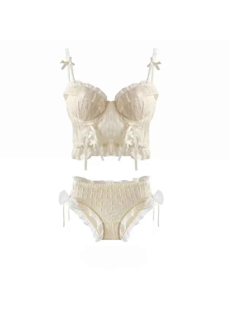 MOYISU【Seno】 Reggiseno dolce giapponese in pizzo Sexy Puro desiderio Piccolo petto Mostra grande biancheria intima push-up Cinturino incrociato femminile