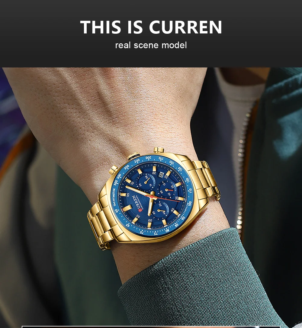 Luxuriöse CURREN Marken-Herren-Chronographenuhr mit Edelstahlarmband, Leuchtzeigern, Datumsanzeige, Wasserdicht, Quarz-Uhrwerk, Relógio – Detail 10