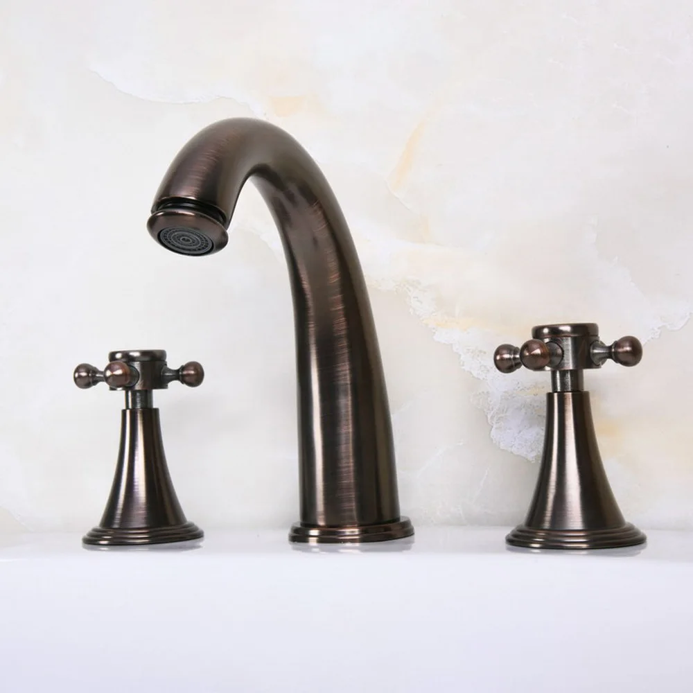 Brown ORB Deck Mount Dual Handles Basin Faucet 3pcs Bathroom Lavatory Washbasin Mixer Tap Bnf440